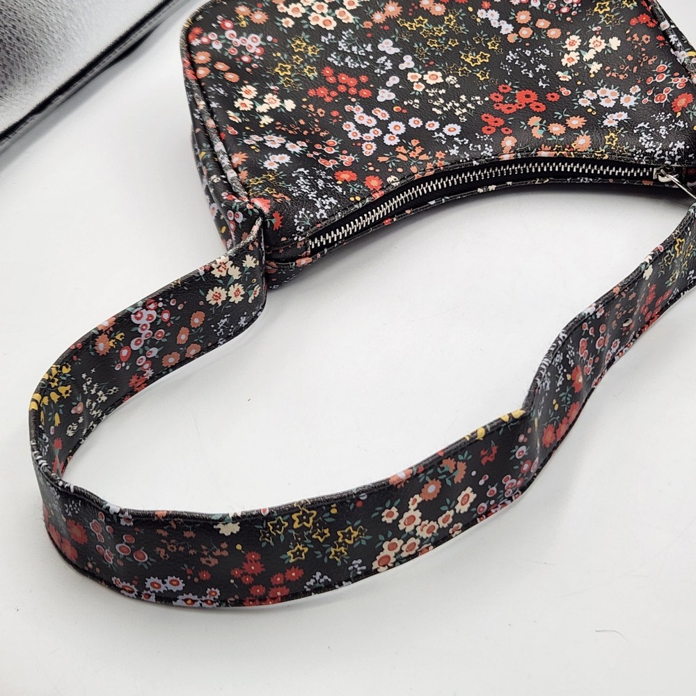 Wild Fable Black Floral Shoulder Baguette Handbag Small Retro Y2K Style - Picture 4 of 10